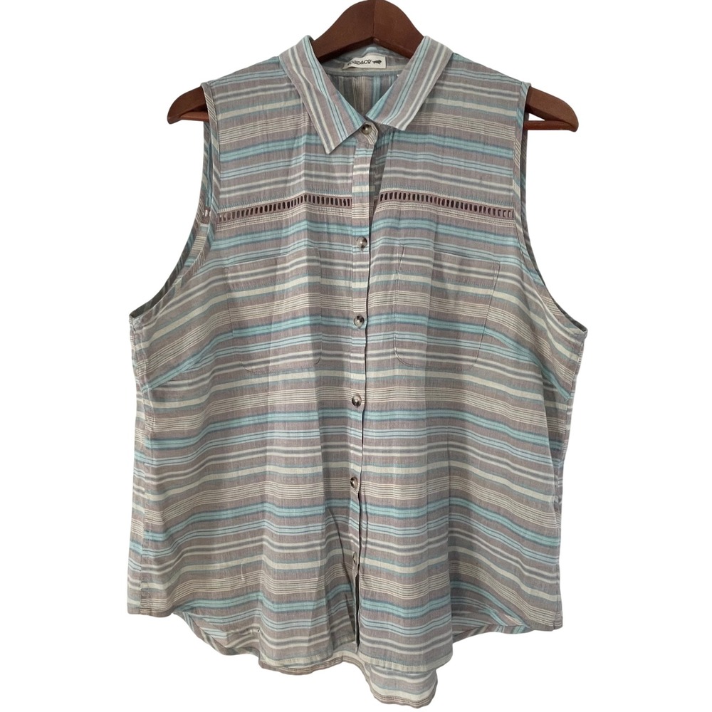 Toad & Co Sleeveless Striped Button Up Shirt Women XL
